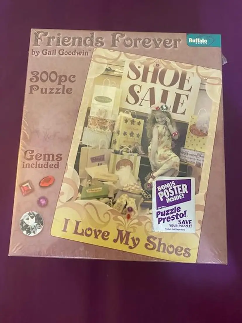 Friends Forever by Gail Goodwin 300-Piece Shoe Sale Themed Puzzle - Sealed 2006