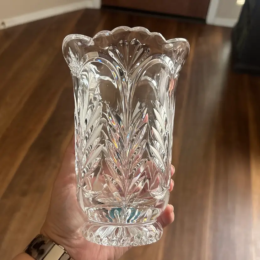 Vintage Mikasa 24% Lead Crystal Etched Floral Vase