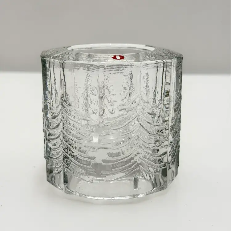 Iittala Finland Kussi Embossed Pine Tree Vintage Glass Votive Holder