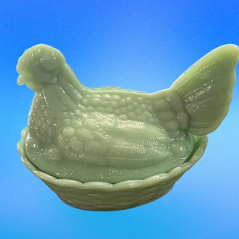 Vintage LE Smith Jadeite Hen On Nest! 6” Beautiful Condition