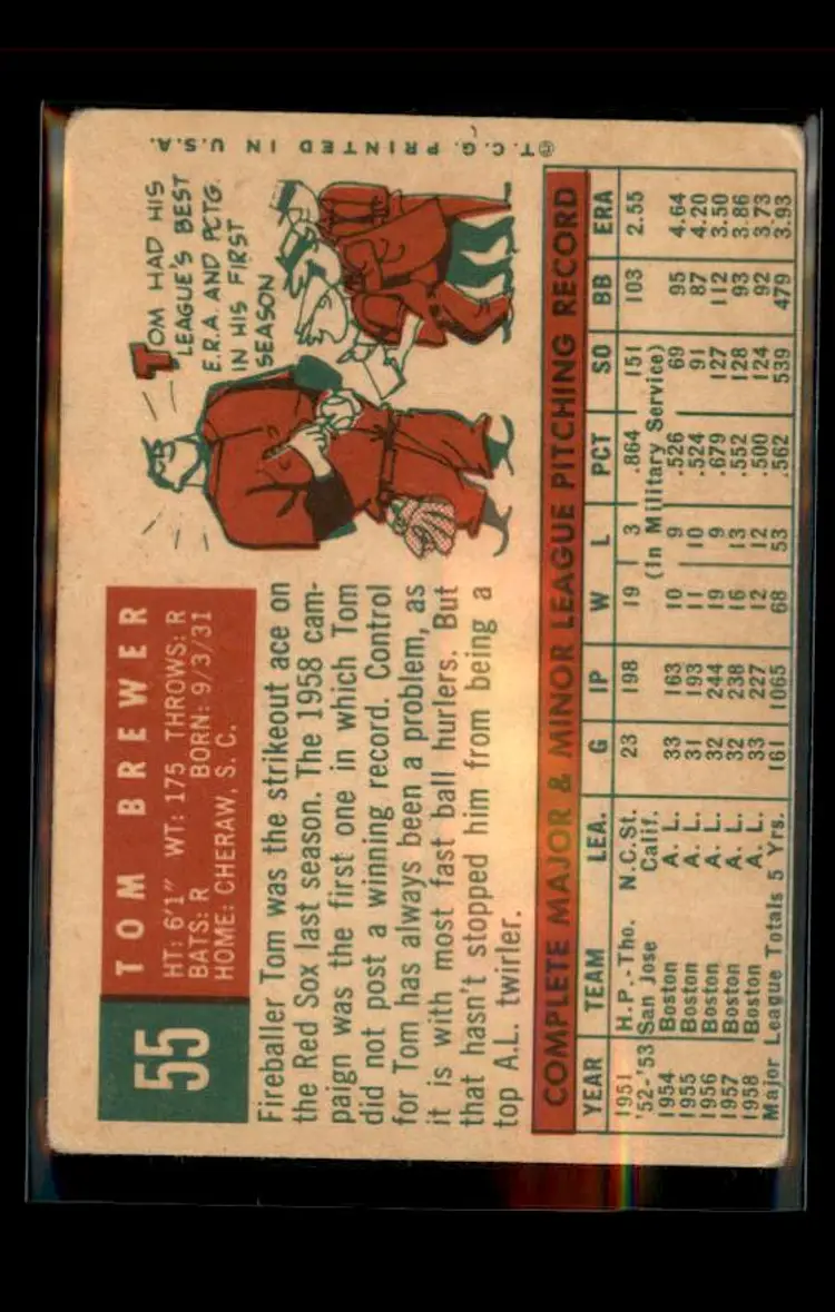 1959 Topps #55 Tom Brewer - (pk4) - Boston Red Sox
