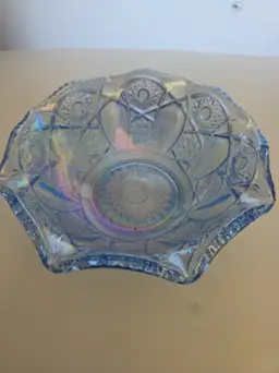 Vintage Blue Carnival Glass Bowl L.E Smith