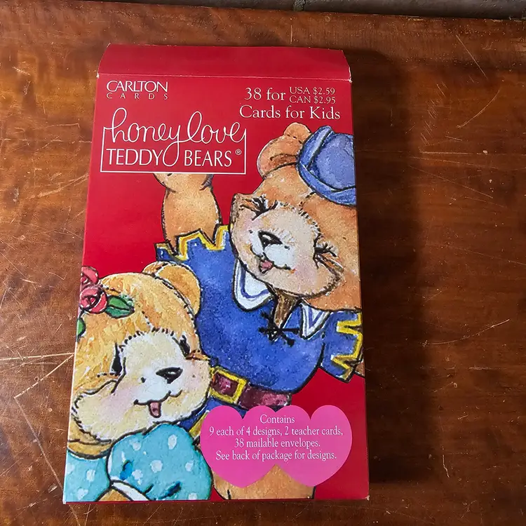 Vintage 1990's Honey Love Teddy Bears Valentines Box Classroom Exchange Unused Carlton