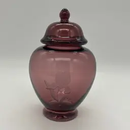 Fenton Amethyst Etched Iris Ginger Jar