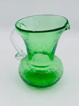 Vintage Green  Crackle Glass Pitcher 4”
