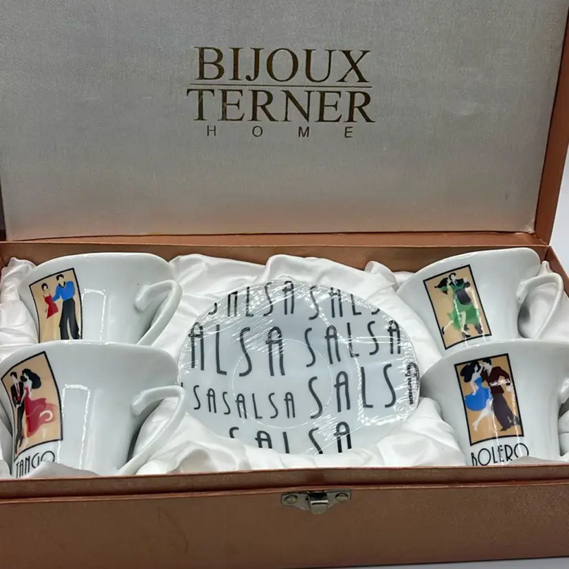 Bijoux Terner Espresso Cups Saucers Dancing Flamenco Bolero Tango Salsa NIB