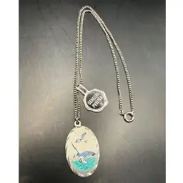 NOS Genuine Pewter Hand Painted Shorebird Pendant 1” Necklace 18”