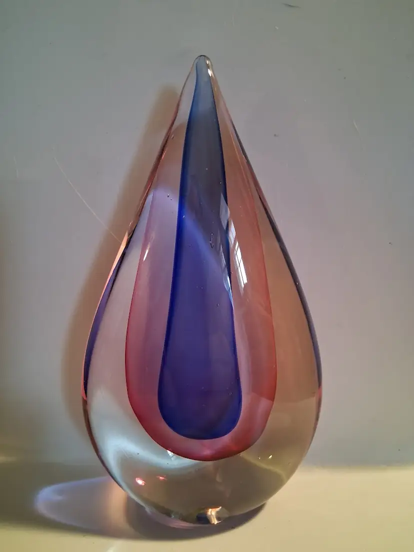 Vintage Italian Murano Sommerso Blue, Pink, Purple Tear Drop, Glass Paper Weight Sculpture