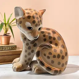 Vtg Lomonosov Porcelain Sitting Leopard Cheetah Cat Cub Figurine Russia USSR