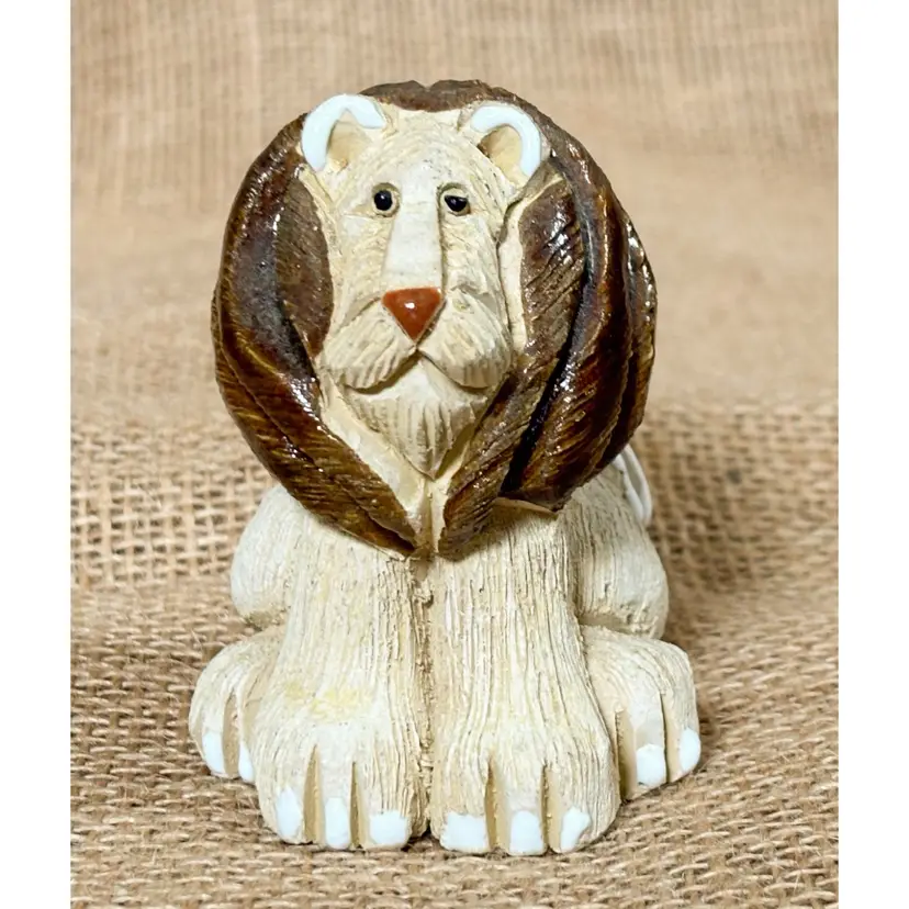 Vintage Artesania Rinconada Hand Carved Clay Lion Figurine Signed A Torreon