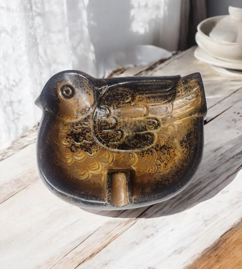 New Trends Art Pottery Chicken Bird Ashtray Trinket Brown Farmhouse Country