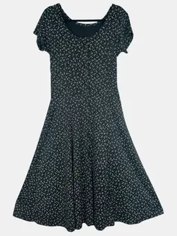 Black Floral Midi Dress Faux Button Front Fit & Flare Soft Grunge Small