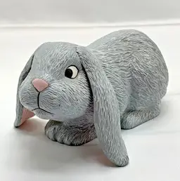 Vintage Ceramic Bunny Rabbit Figurine Hand Painted Handmade Grey 1986