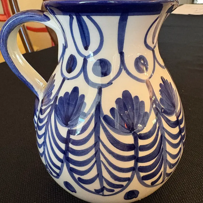 Hand Painted Blue & White Personal Wine Pitcher Spain