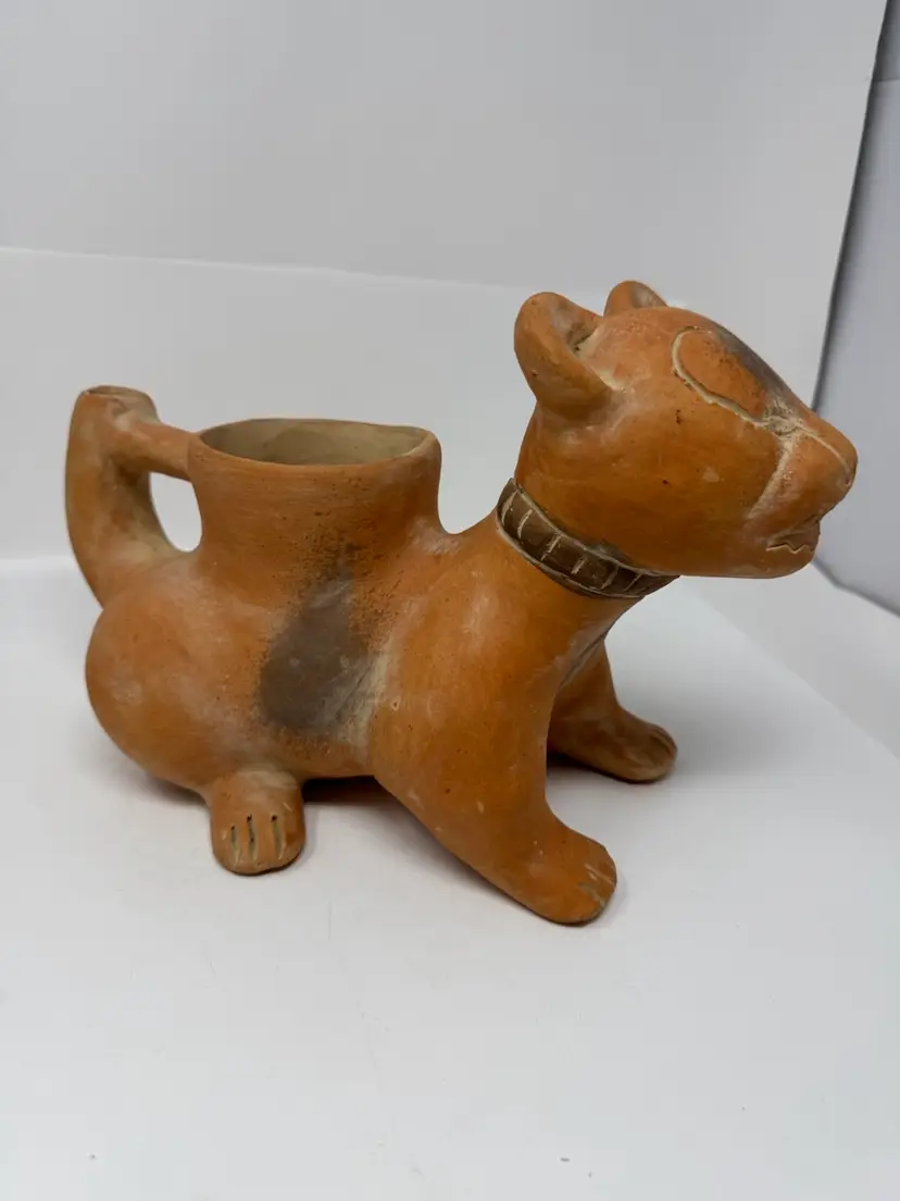 Vintage Pre-Columbian Style Terracotta Clay Colima Dog Effigy Vessel Planter