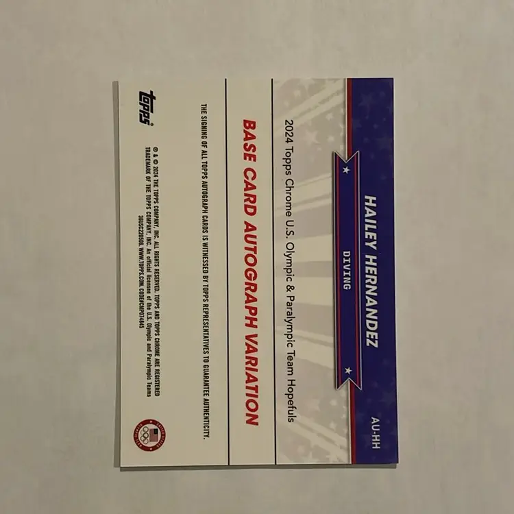 Hailey Hernandez 2024 Topps Chrome US Olympic & Paralympic Hopefuls Gold Refractor Auto /50