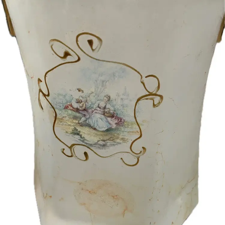 Silvestri Murano Crystal Bucket Vase Gold Handle Italian Art Glass Cachepot