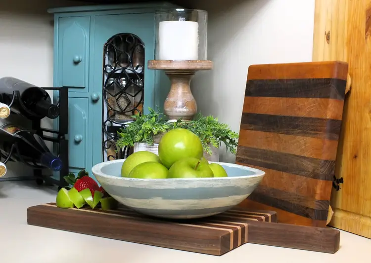 Vintage Distressed Wooden Duck Egg Blue & Creamy White Striped Dough Bowl