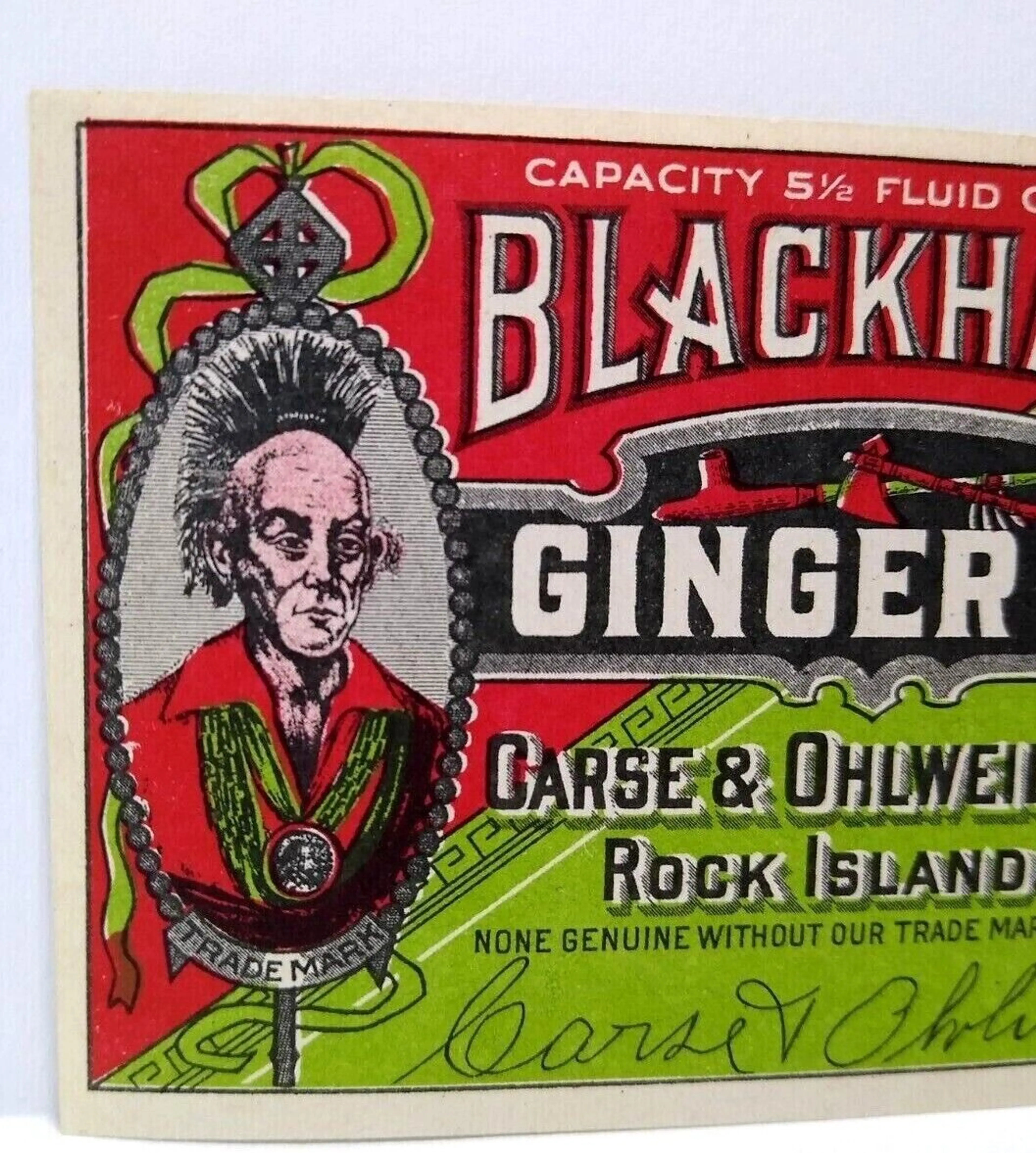 Blackhawk Mohawk Punk Rock Man Ginger Ale Sola Label Original Vintage 1940's