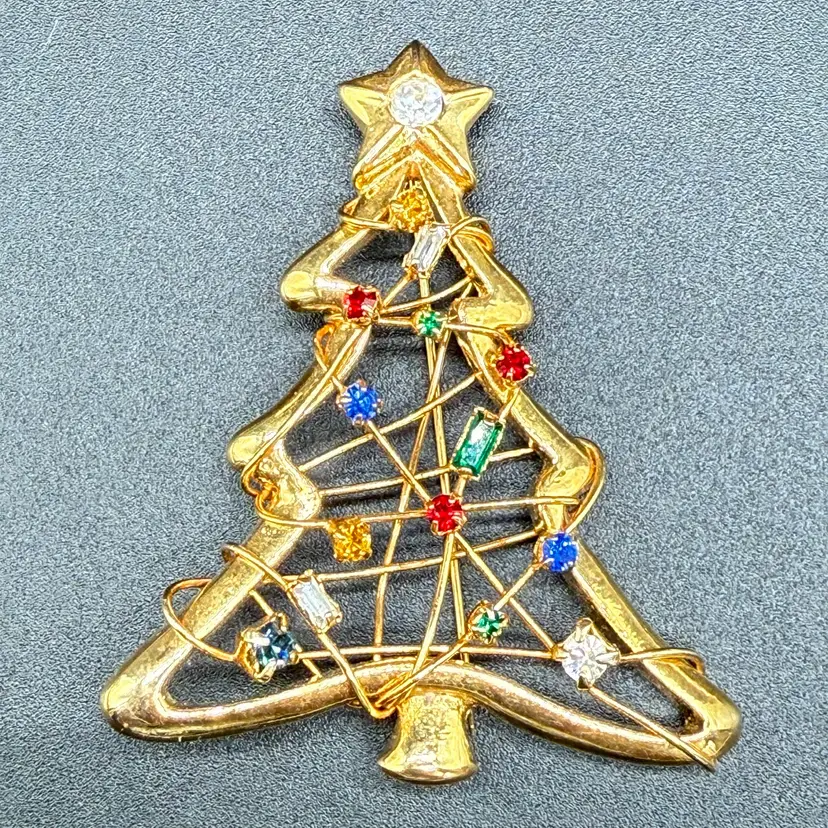 Goldtone Wire-work Jeweled Christmas Tree 🎄 2.25”