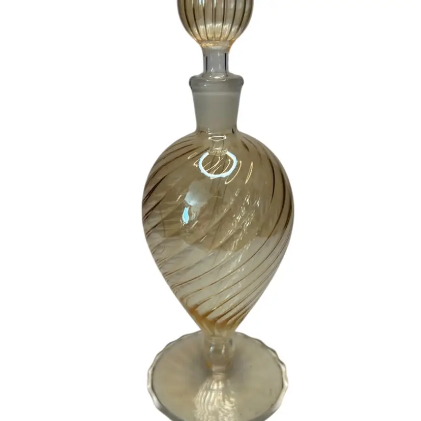 Vintage Blown Glass Honey Color Swirl Perfume Bottle 8 1/2” Tall No Seen Damage