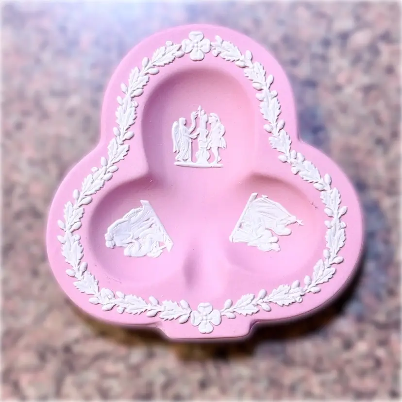 Vintage Pink Wedgwood Jasperware Club Shape Neoclassical Greek Mythology Trinket Dish (England)