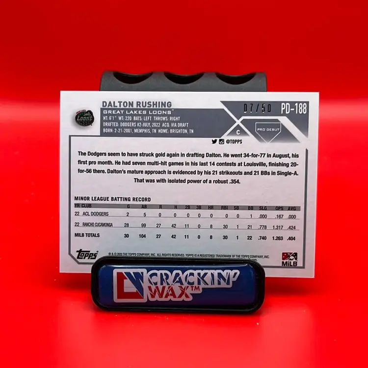 Dalton Rushing 2023 Topps Pro Debut Gold Foil 7/50 Dodgers