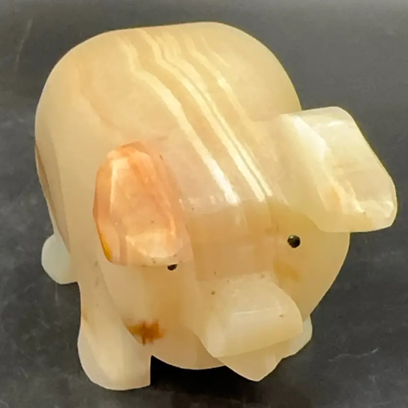 Polished Hand Cut Amber Striped Onyx Marble Stone Pig Figurine sculpture