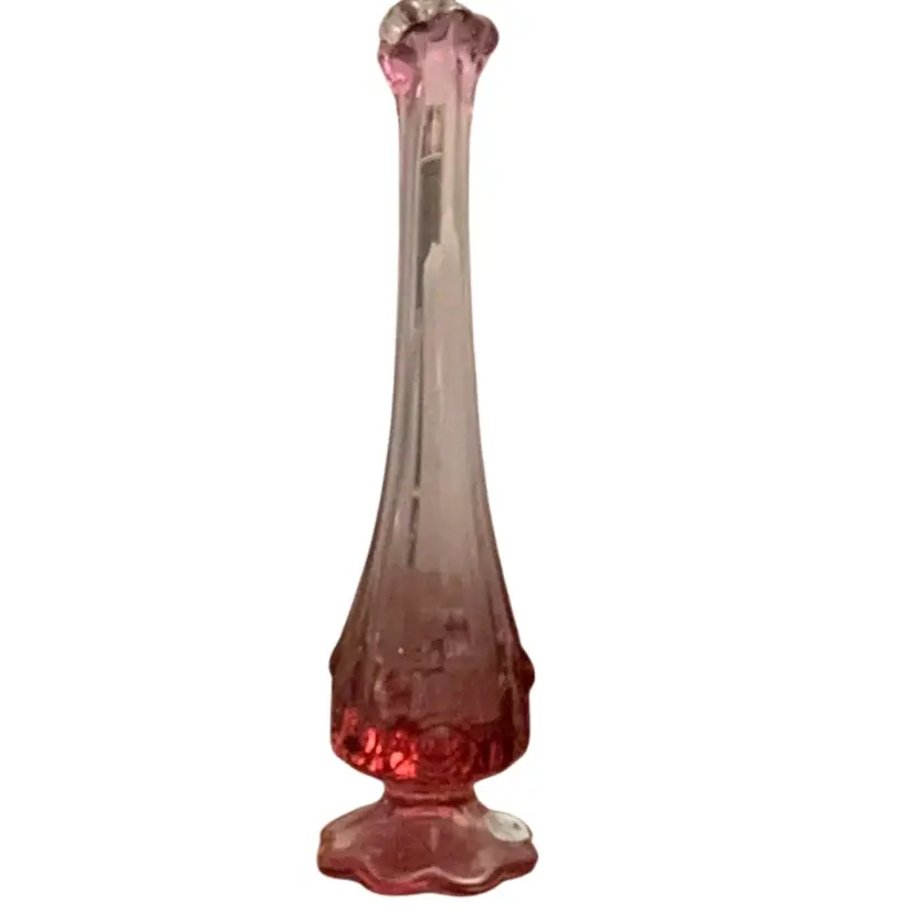 Fenton Dusty Rose Embossed Rose Swung Bud Vase 9 1/2” X 2 3/4”