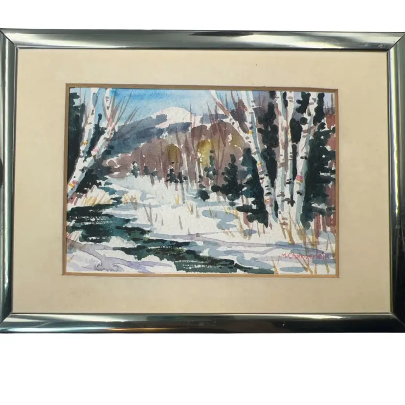 Signed Watercolor “Carrabassett River Spring Thaw” 7.5” x 5.5”