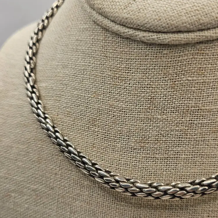 #101 Vintage Heavy Sterling Silver Rope Choker Necklace- Marked 925 Mexico