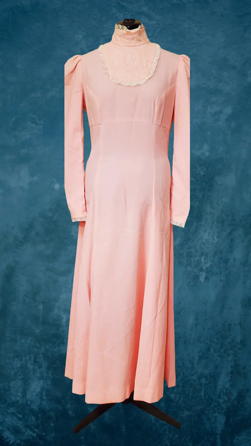 Vintage hand sewn Pink full length prairie style dress- circa 1970's