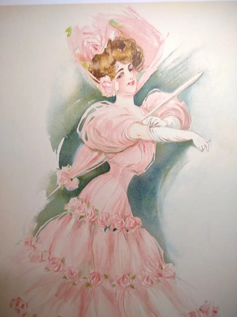 Victorian Art Print New York Show Girl Maud Stumm Litho 1907 Original Broadway