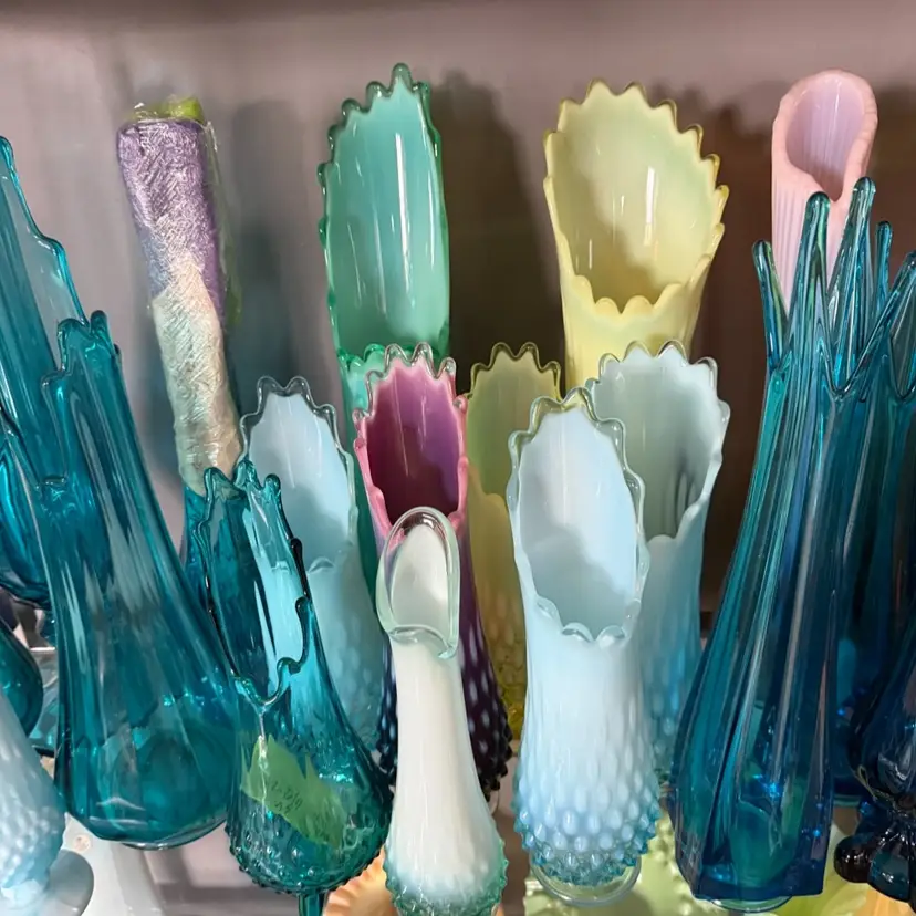 039.  Vintage Fenton Opalescent Swung Vases