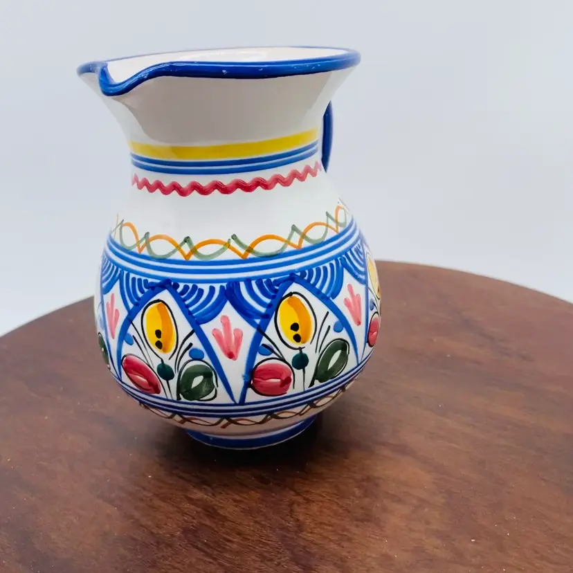 #2120  Spanish Hand Painted Pottery Jug Multicolour De la Cal Puente 61