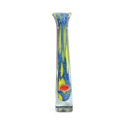 Marked Murano Neon Green Yellow And Cobalt Blue Glass Bud Vase
