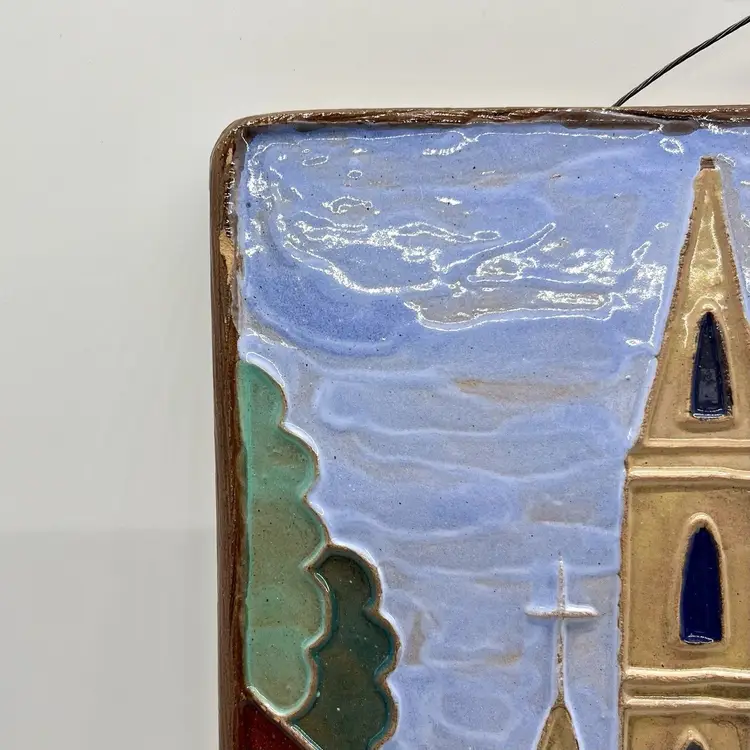 Terracotta Folk Art Pottery Budapest Tile Plaque Wall Hanging 9” Vintage Signed