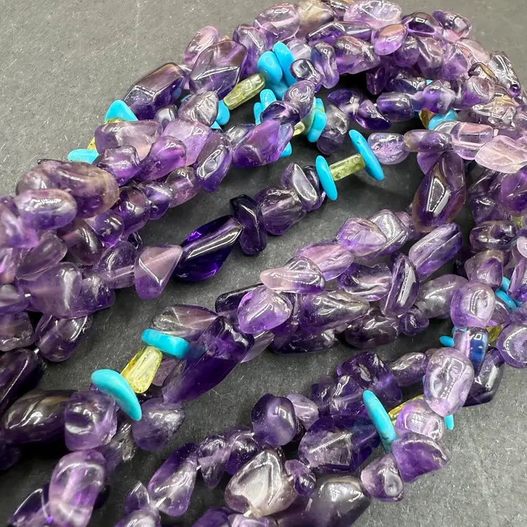 Southwestern Sterling Amethyst And Turquoise Two Strand Necklace 17.5”