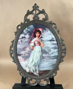 Vintage "Pinky" Sarah Goodin Barrett Moulton Reproduction Print Ornate Metal Frame - Italy - Wall Hanging