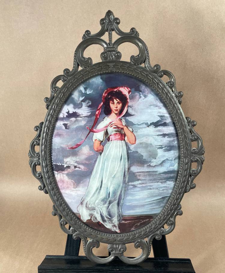 Vintage "Pinky" Sarah Goodin Barrett Moulton Reproduction Print Ornate Metal Frame - Italy - Wall Hanging