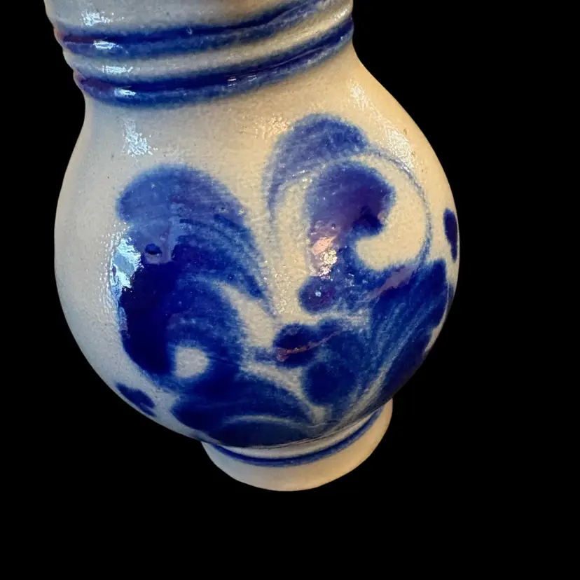 Vintage German Pottery Salt Glaze Cobalt Blue Gray Glaze Pitcher Large Creamer