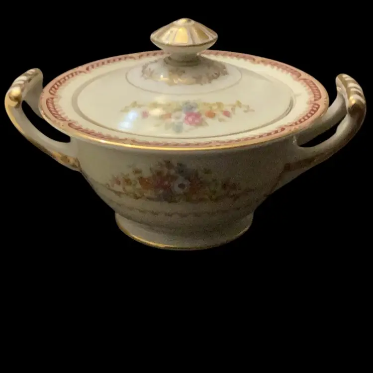 Vintage Noritake “Rose China” Sugar Bowl With Lid With Gold Trims, Made In Occupied Japan