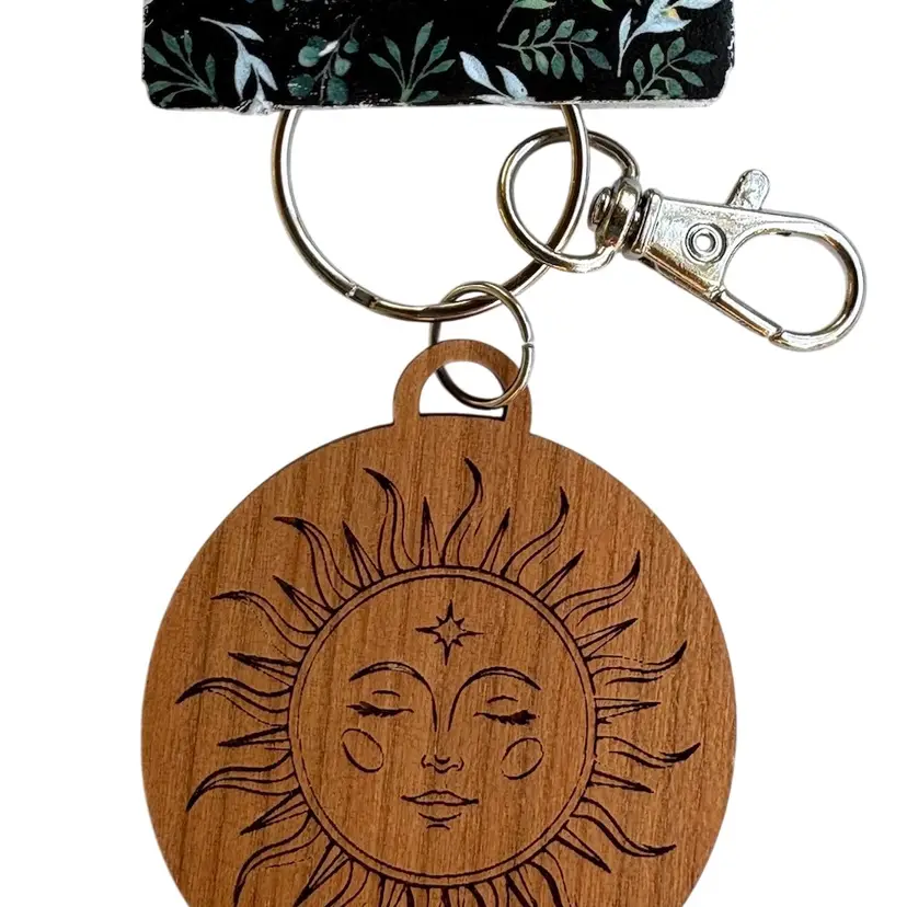 New Wooden Sun Engraved Keychain