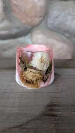 Jesmonite/Resin Pot - PINK/WHITE floral - tapered cuppy