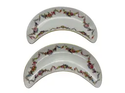Schumann Arzberg Bavaria Floral Garland Crescent Bone Dishes Pair 8in Gold Rim