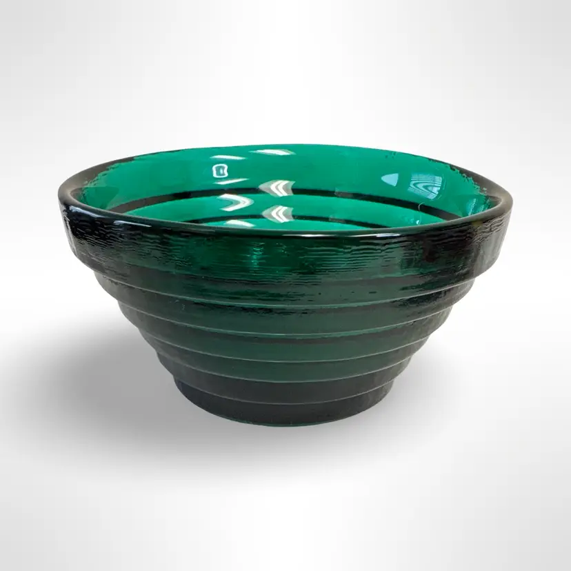 Blenko Glass Art Deco Step Pyramid Bowl Evergreen Forest Green 6.5” Diameter