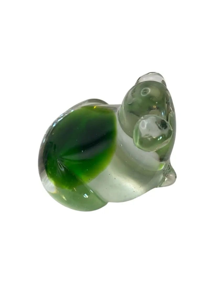 Vintage Green Art Glass Frog Paperweight