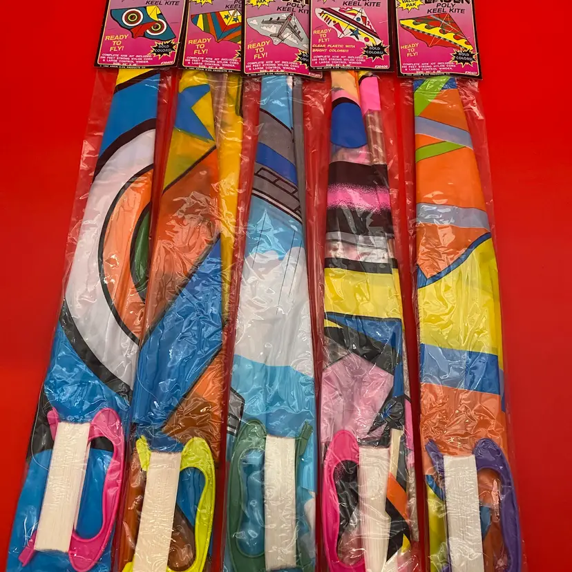 Easy Flight Lot of 5 Different Poly Keel Kites - Retro 1992 Arkin New Old Stock
