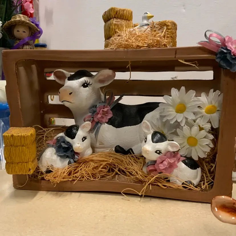 16. Ceramic Cow & Calves In barn