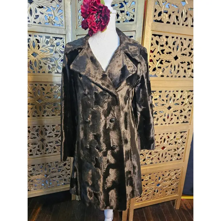 1960s Mod Faux Seal Fur Coat By Arakin